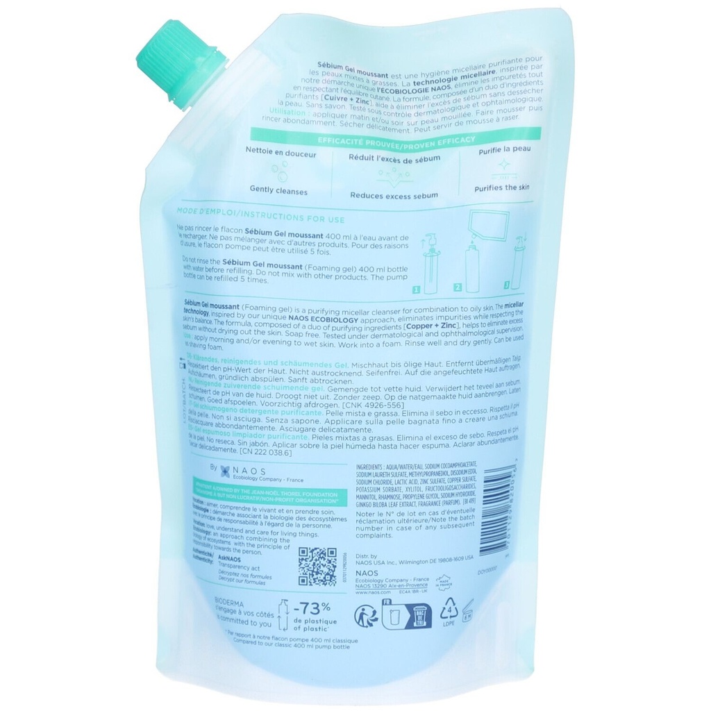 BIODERMA SEBIUM GEL ECO RECHARGE REFILL PACK 400ml